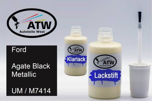 Ford, Agate Black Metallic, UM / M7414: 20ml Lackstift + 20ml Klarlack - Set, von ATW Autoteile West.